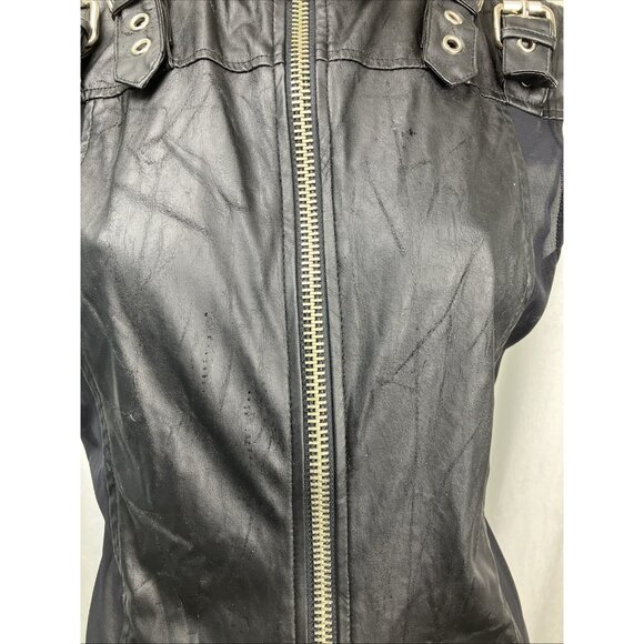 M Vintage lip Service Black Tank Mesh Panel Buckle Shoulders Goth Biker - Picture 2 of 8